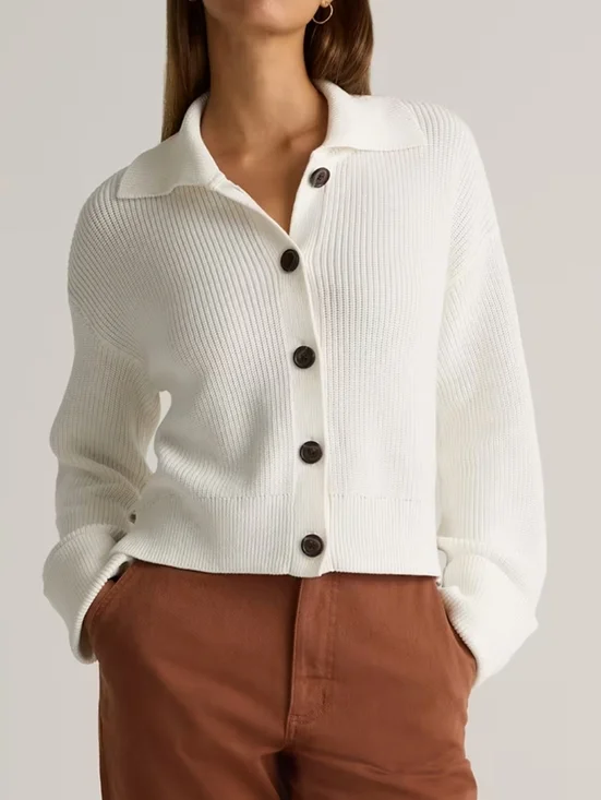 Quince 100% Organic Cotton Fisherman Collared Cardigan In Ivory Size Large - Picture 1 of 7